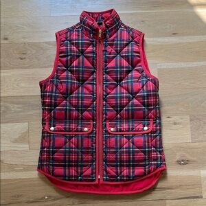 J. Crew Red and Black Plaid Puffer Vest